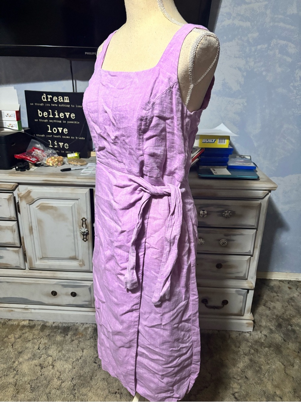 Talbots Petite 100% Linen Lilac Wrap-Style Midi Dress 2P - Picture 6 of 13
